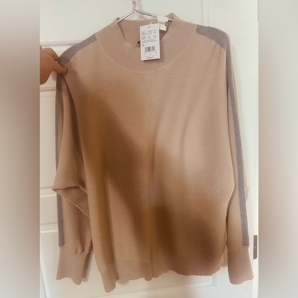 NWT Laura Camel Turtleneck Sweater with soft silver sparkly stripe down the arms - Picture 4 of 5